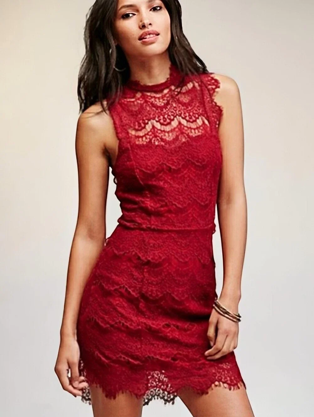 Free People Daydream Cherry Red Lace Dress Size L